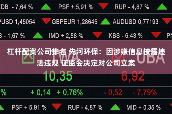 杠杆配资公司排名 先河环保：因涉嫌信息披露违法违规 证监会决定对公司立案