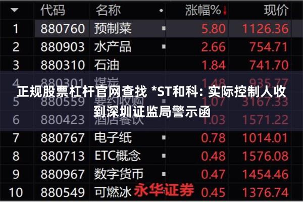 正规股票杠杆官网查找 *ST和科: 实际控制人收到深圳证监局